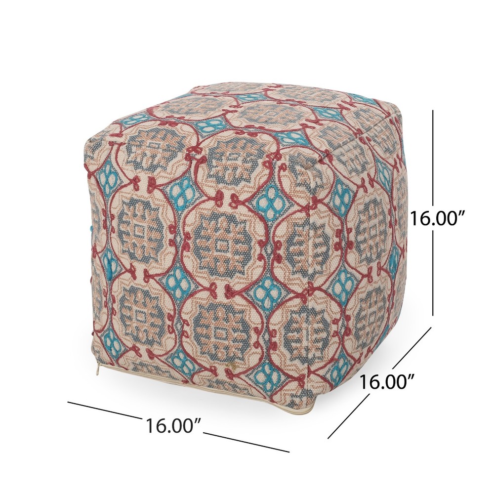 Amelia Handcrafted Fabric Pouf, Multicolored