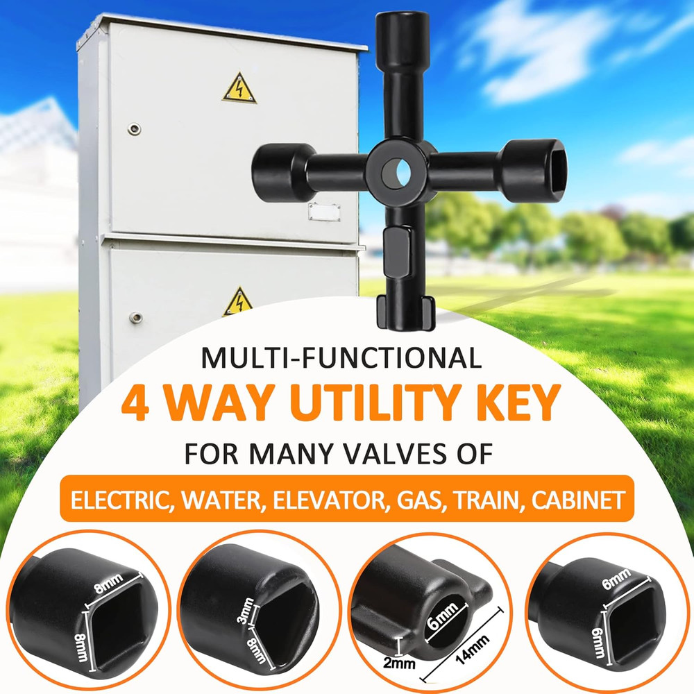 17 Inch Water Meter Key with 4 Way Multi-Functional Utilities Key, Enforced Reba