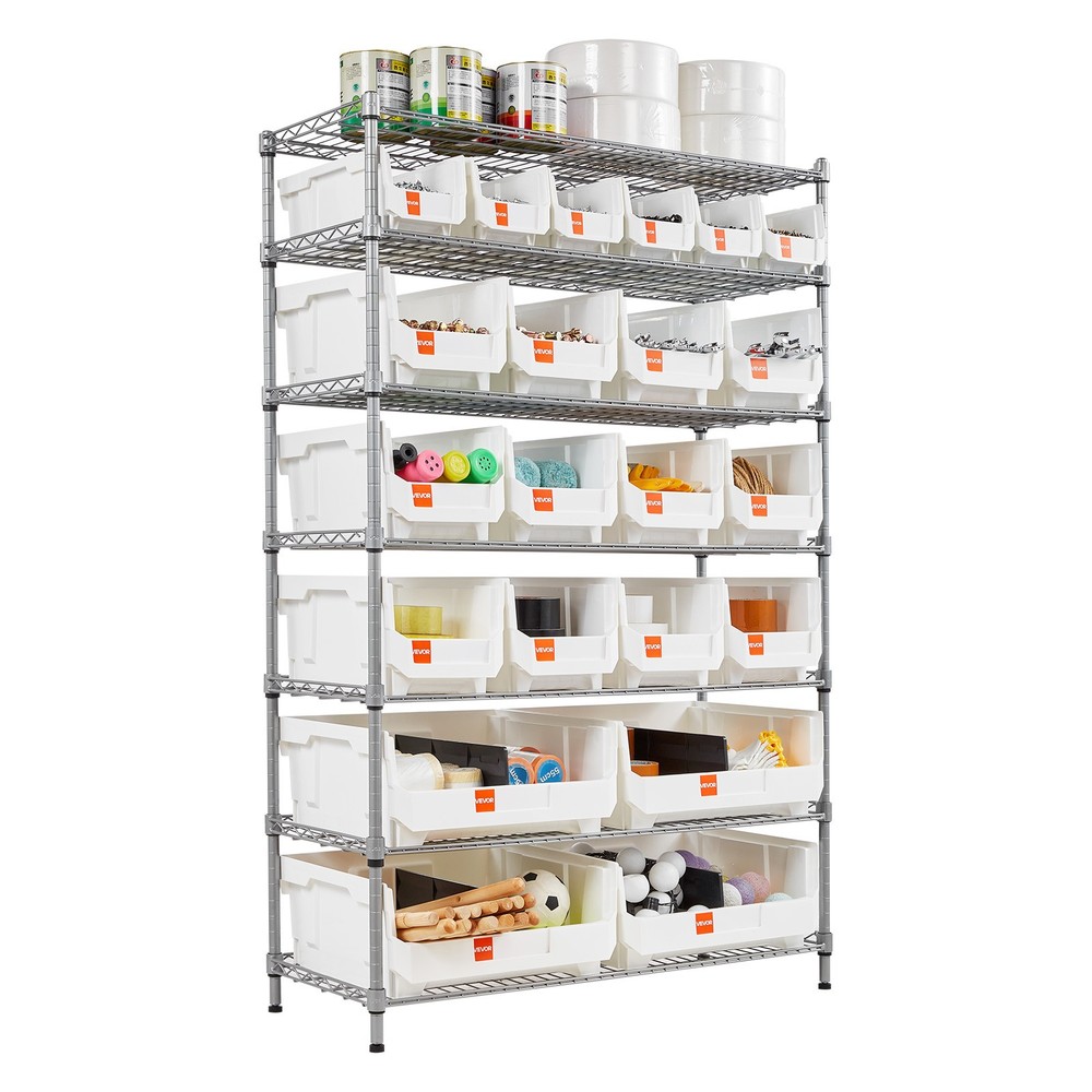 VEVOR Rolling Bin Storage Rack 7-Tier Bin Rack Storage System with 22 Bins
