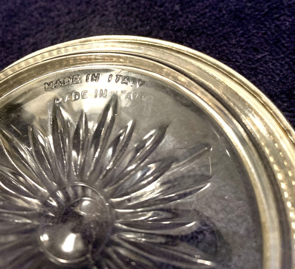 Vintage Leonard Leaded Glass & Silverplated Coasters Starburst Pattern ~4~