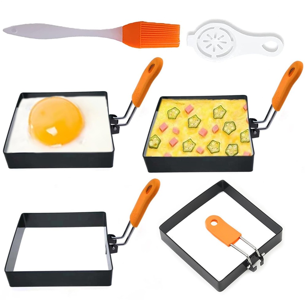 Large 4 Pcs 4 Inch Sqaure Egg Ring for Griddle Frying 4"Non-stick Stainless