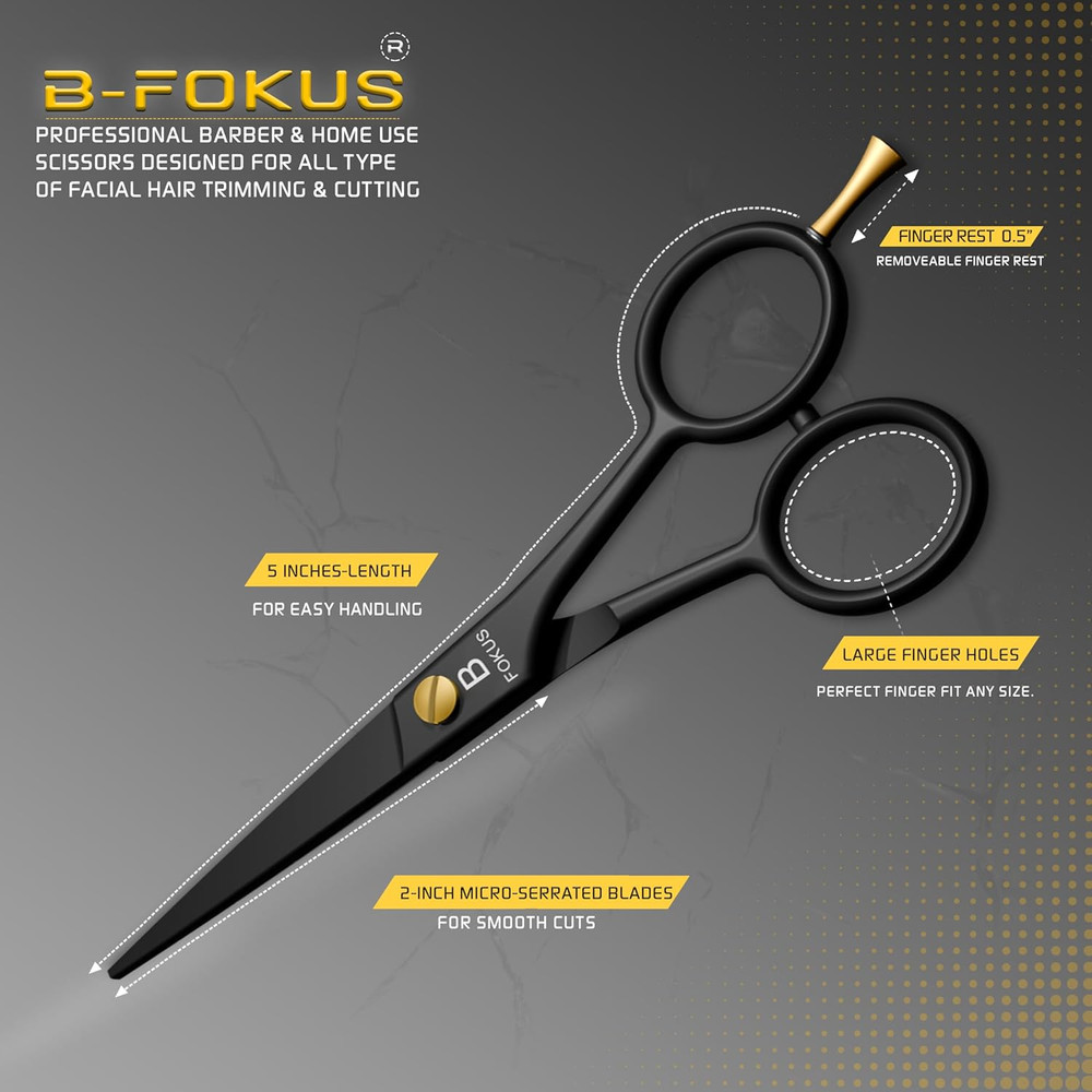 5 Professional Beard and Mustache Scissors Black Color Scissors