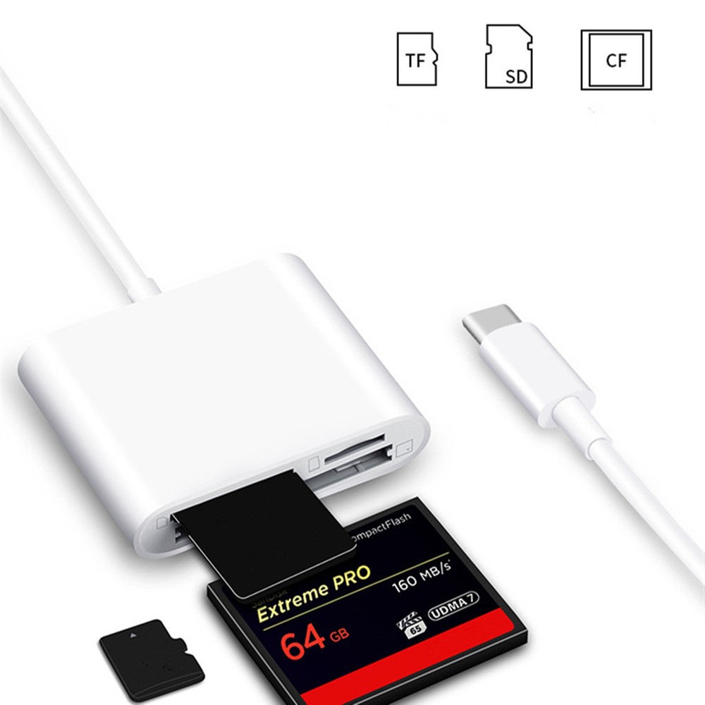 3-in-1 Type-C to CF SD MicroSD Card Reader Adapter for Smartphone Computer