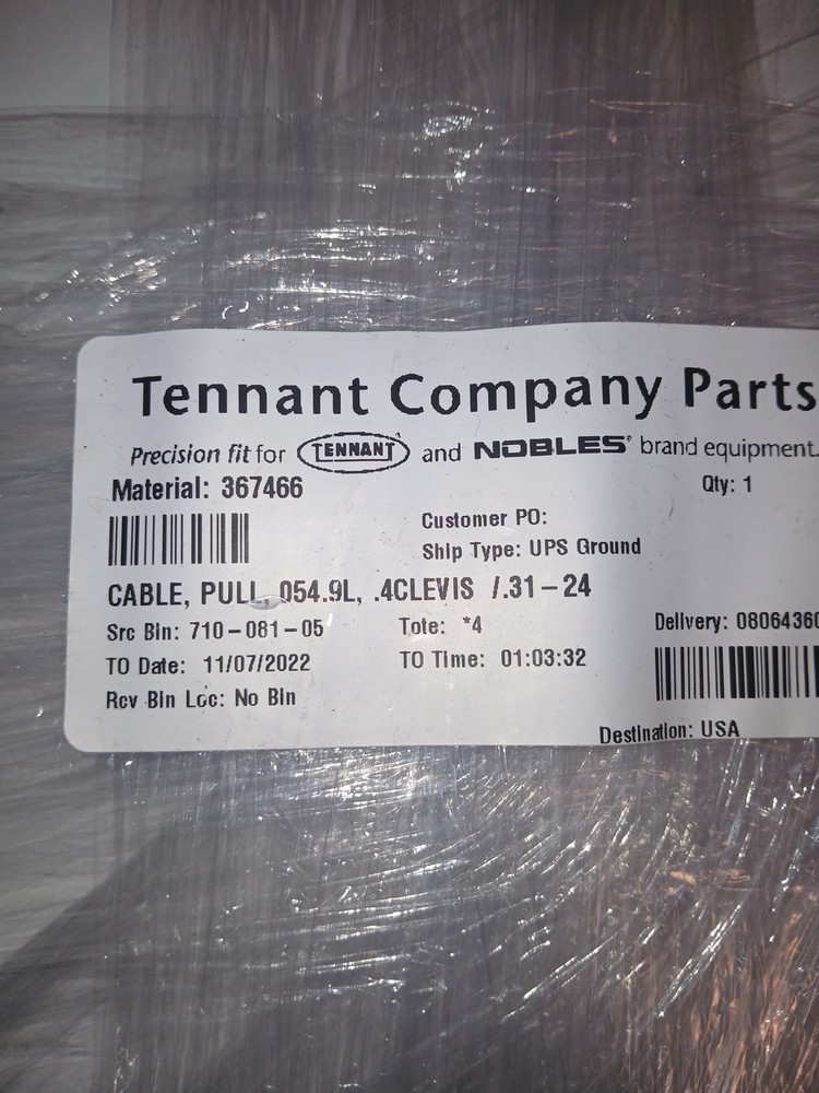 Tennant Cable Pull 054.9L, 4CLEVIS, /31-24 NEW OPEN BOX CONDITION
