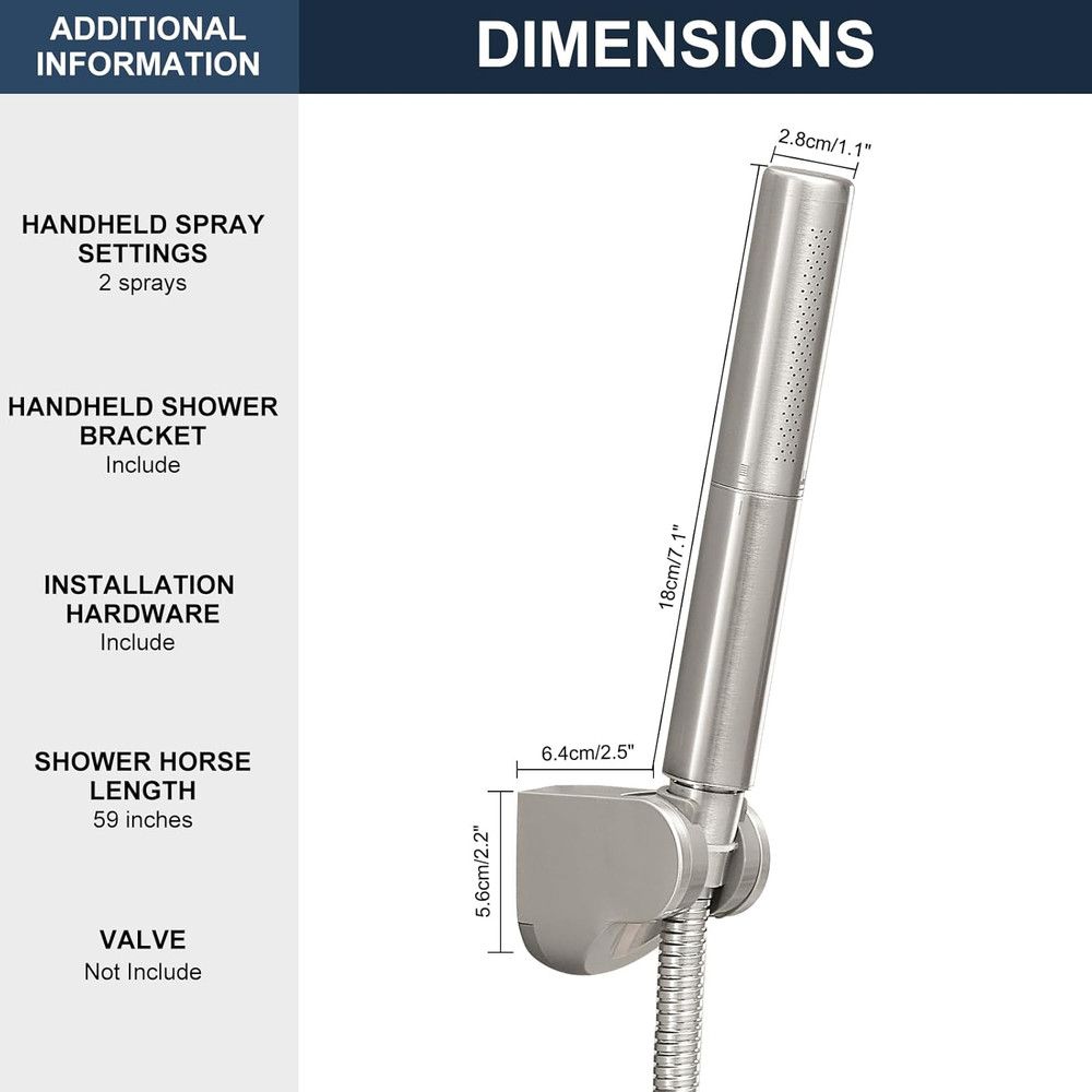 Brushed Nickel 2 In 1 Function Handheld Shower Set, Brass Handheld Spray High...