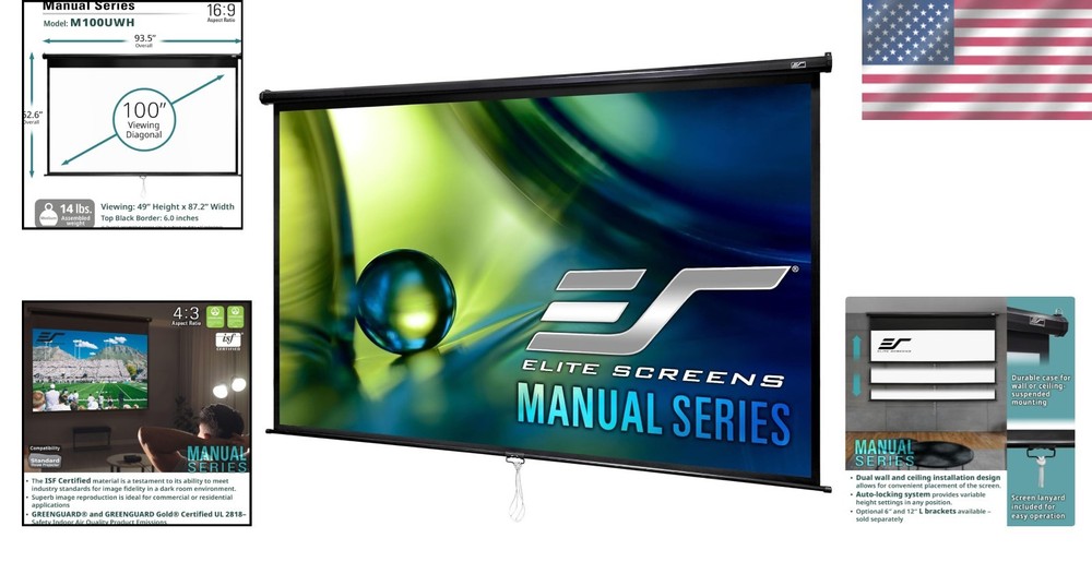 Versatile 100-Inch Manual Projector Screen - Auto Lock & 180° Viewing Angle