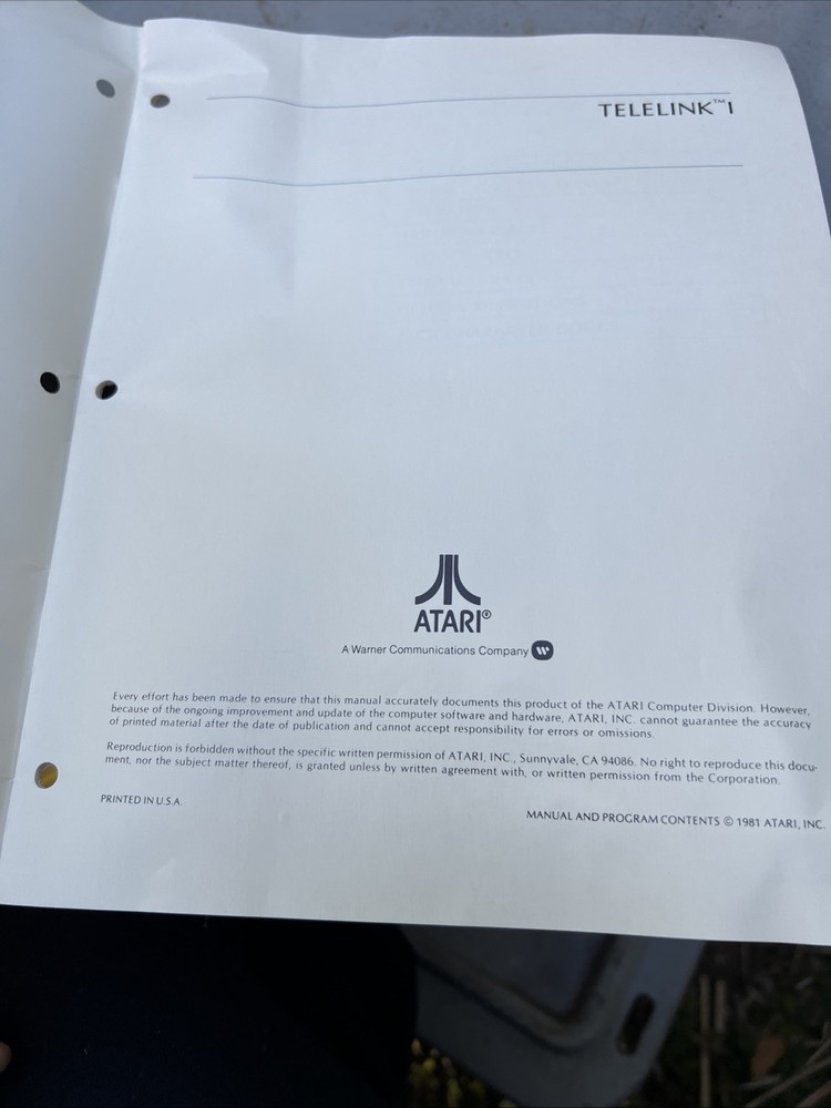 Atari 400/800 Computer Program Telelink I