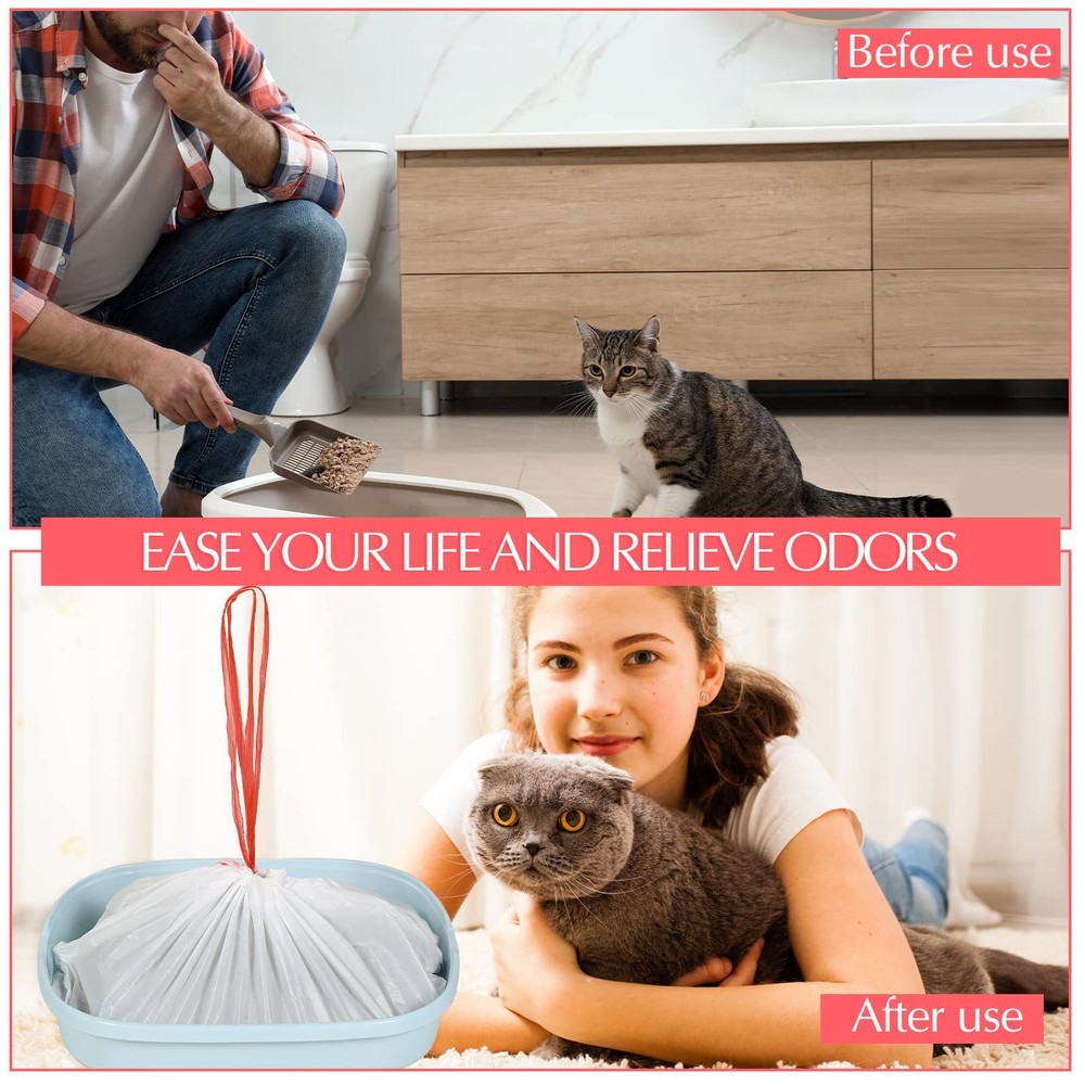 80 Count Extra Large Cat Litter Box Liners Cats Pan Bags Drawstring Jumbo Kitty