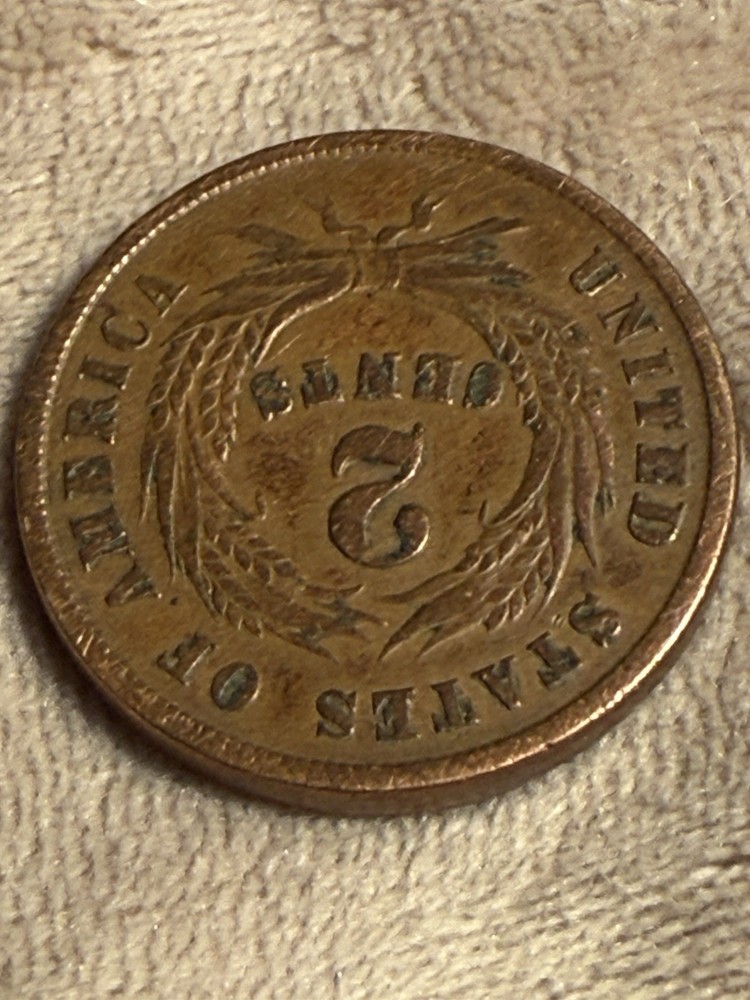1864 U.S. Two Cent Piece Large Motto Check pics For condition