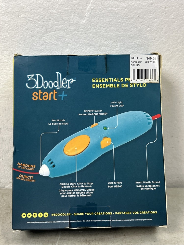 3Doodler Start + Essentials 3D Printing Pen Set Light Blue NEW