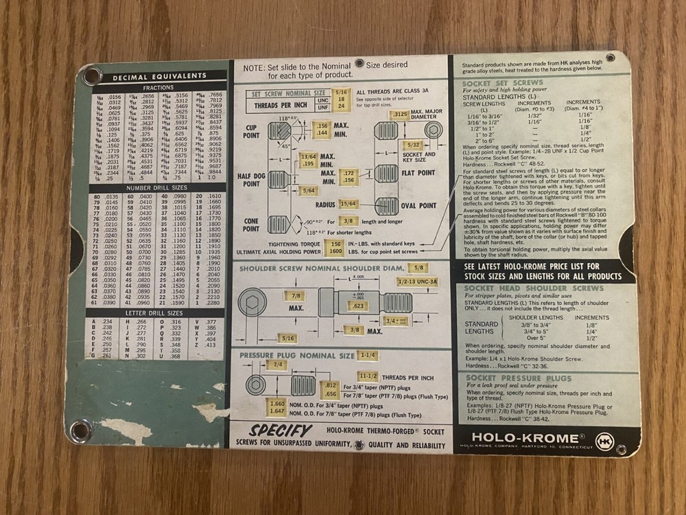 Vintage Holo Krome Socket Screw Selector Slide Card
