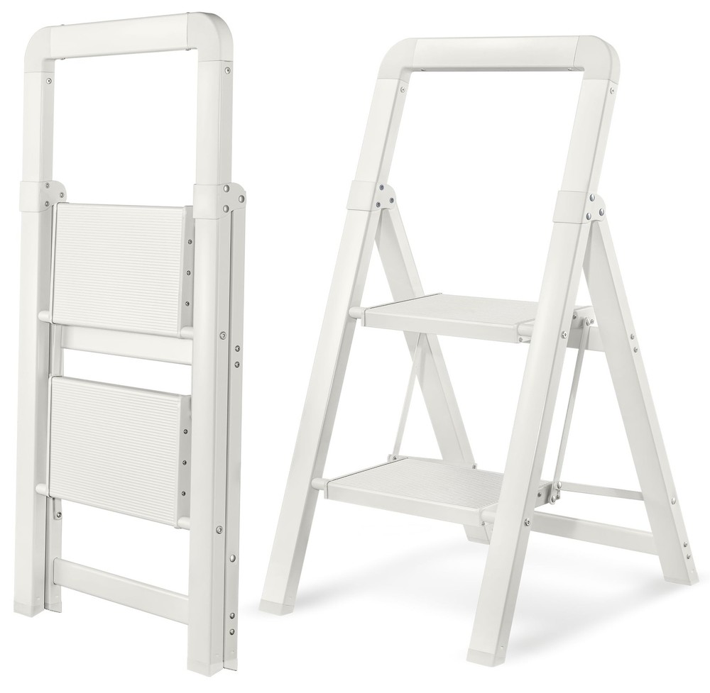 BIBKOKE Step Ladder Folding 2-Step White Finish 2 Step-standard,