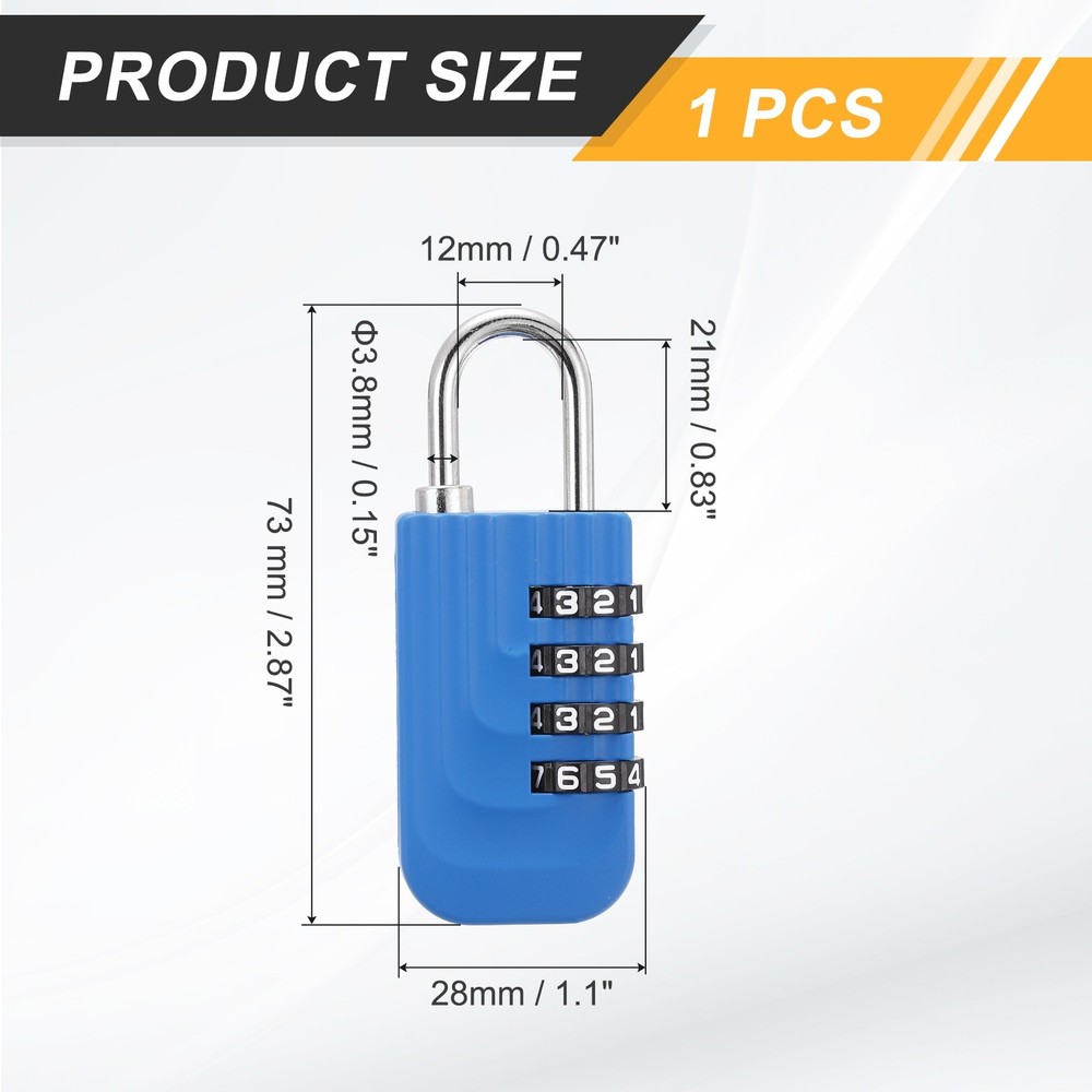 Resettable 4 Digit Combination Lock Code Padlock, Sapphire (73 x 28mm)