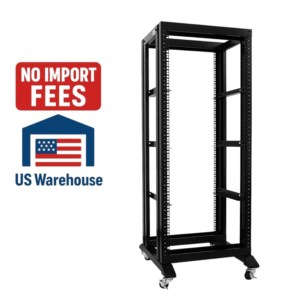 27U 4 Post Open Frame Server Rack 19” – 17” Deep Network Rack with 3 L Rails