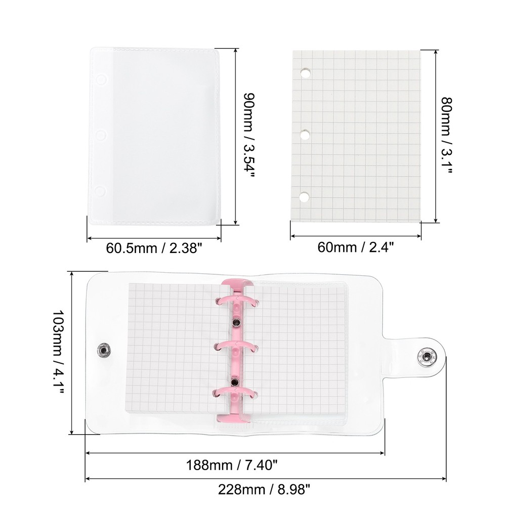 Clear 3 Ring Binder Cover, PVC Notebook Binder Refillable Loose Leaf, Pink