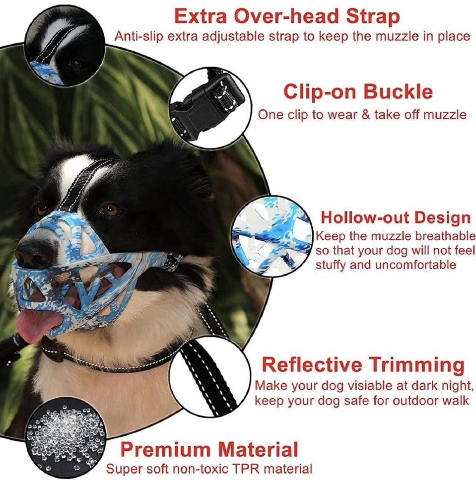 Soft Elastic Dog Muzzle Medium Dog, L Camouflage Blue NWT