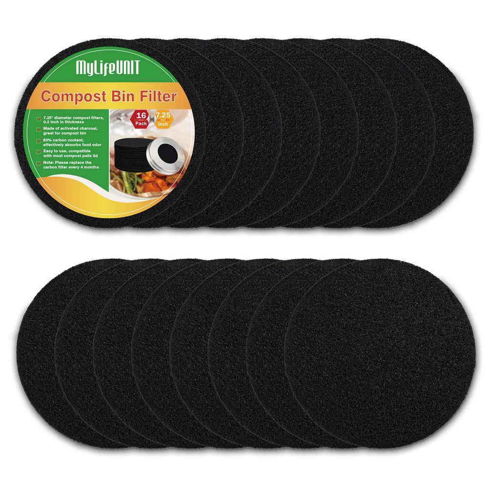 16 Pack Compost Bin Charcoal Filter Replacements 7.25in for Kitchen Pail