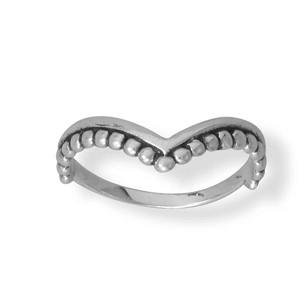 Handmade Stackable Bead and V Design Ring Sterling Silver (7)