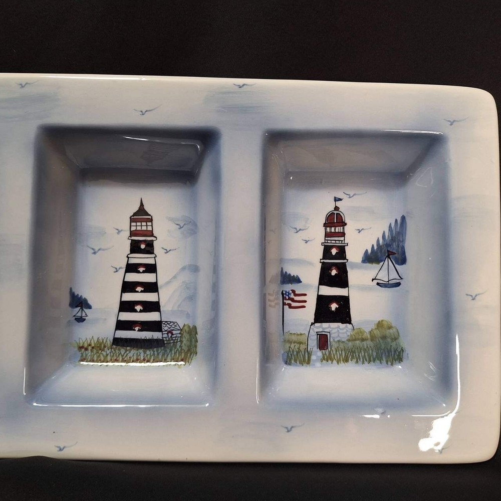 Coastal Lighthouse 4 Section Platter Rectangular Serving Dish Nautical Decor