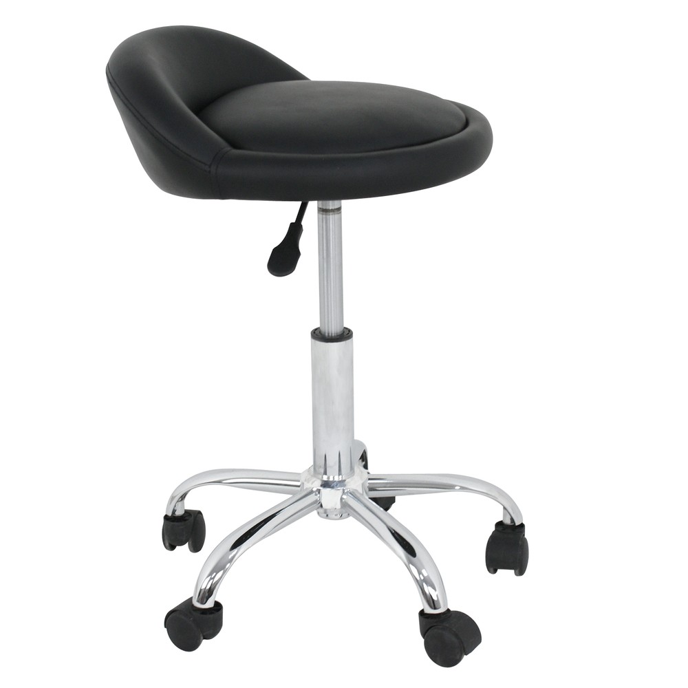 Salon Stools w/Back Rest Saddle Hydraulic Adjustable Spa Rolling Black 3Pack
