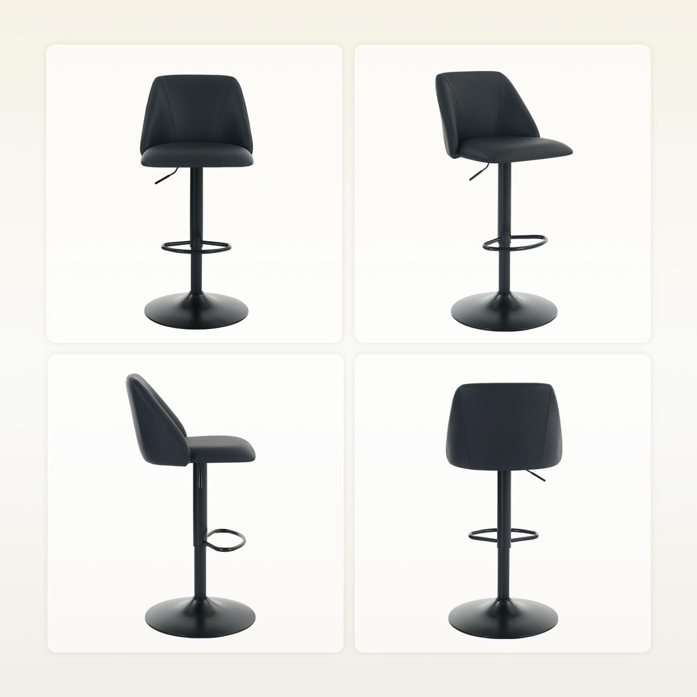 Adjustable Bar Stools, Modern PU Leather Bar Chairs with Curved Mid-Back, 360...