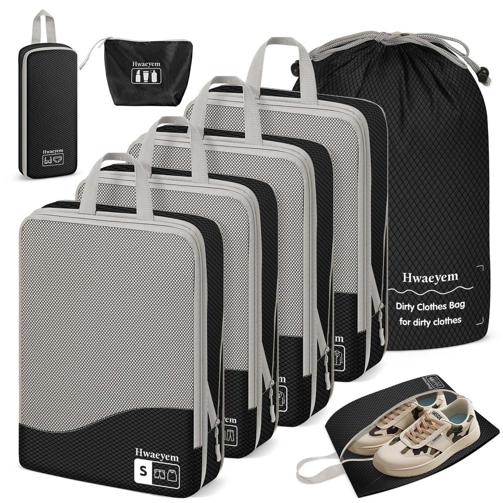 Compression Packing Cubes 8 Set, Dual Zipper Compression Packing Cubes for Tr...