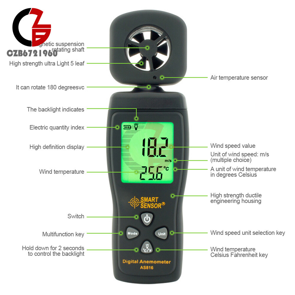Smart sensor Air Flow Meter Anemometer LCD Wind Speed Wind Temperature Tester