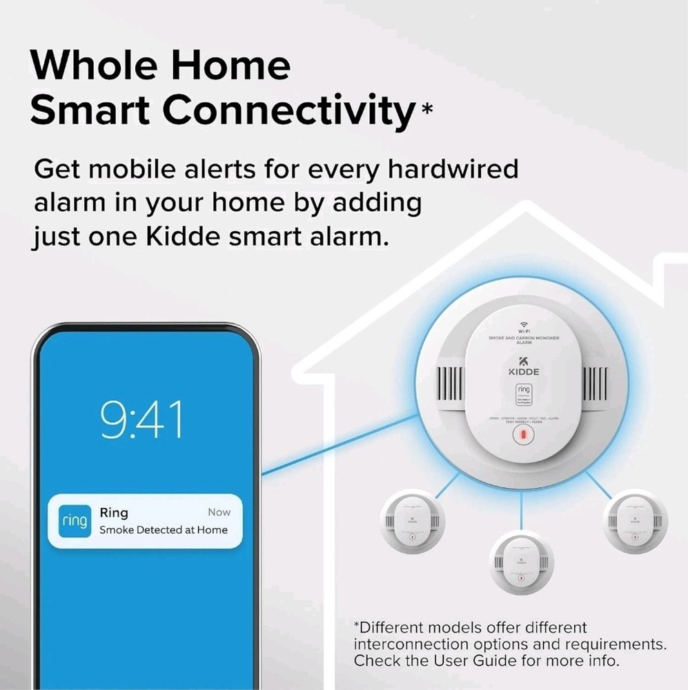 KIDDE Ring-Enabled Smart Smoke Detector, Wired, RGSAR-RW