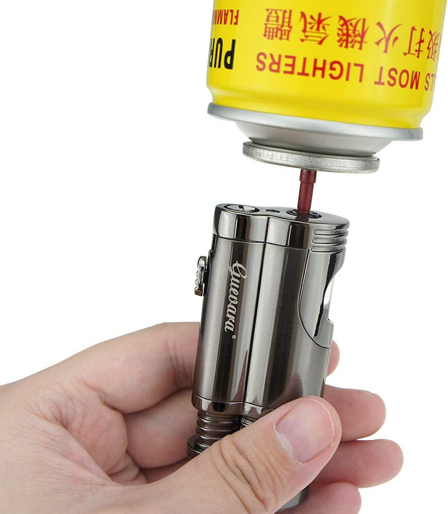 GUEVARA Butane Torch Lighter with Punch Windproof Double Jet Lighters (Grey)