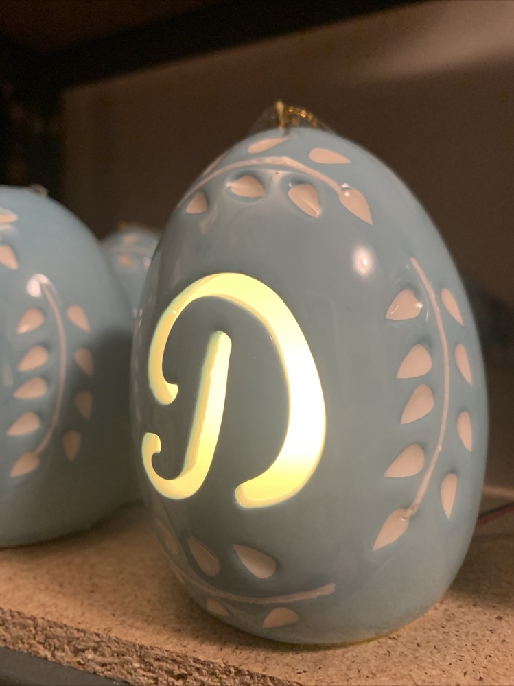 Easter Light Up Monogram Egg Letter "D” Blue Decorative Easter Egg 2.5”x3”x4”