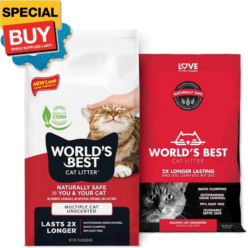 Multiple Cat Unscented, 15-Pounds - Natural Ingredients, Quick Clumping, Flushab