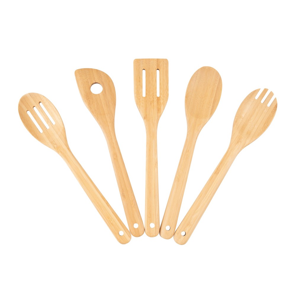 Mainstays 5pk Bamboo Spoons for Cooking, Kitchen Essential Tools Set