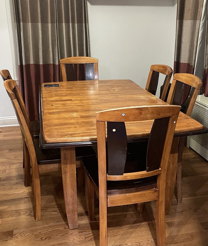 6-Piece Brown Wood Rectangular Dining Table and Chairs Set for Dining Room