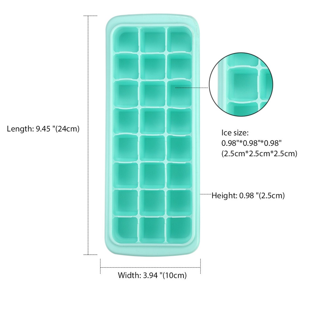 2 Pack Silicone Ice Cube Trays Flexible and Easy Release 24 Ice Cube Molds Safe