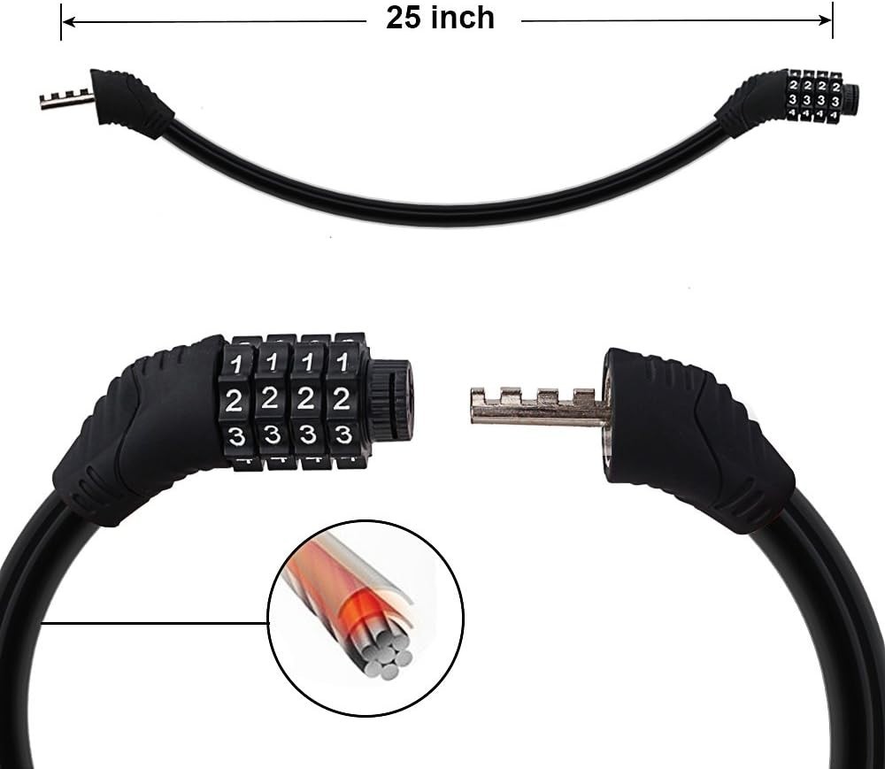 Compact 4-Digit Combination Lock - Strong Steel Cable for Bicycle Security, 2ft
