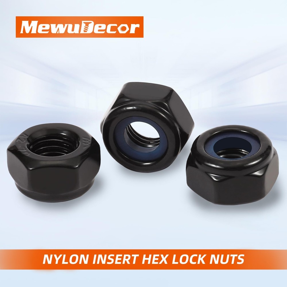 MewuDecor #8-32 Nylon Insert Hex Lock Nuts Locknuts, 304 #8-32, Black