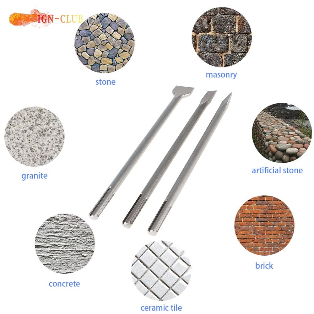 3 Pcs High Quality 16" SDS Max Bits Long-Point Chisel Scaling Chisel Flat Chisel