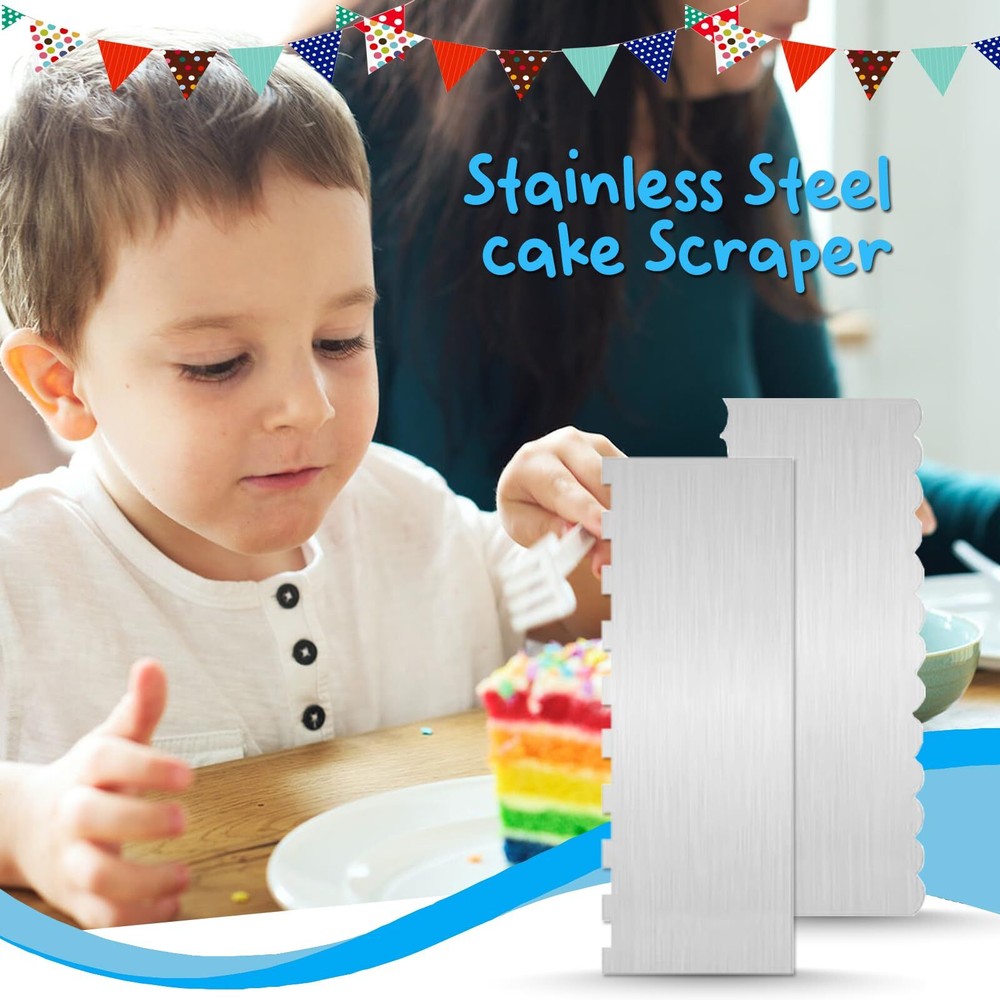 9 Inch Stainless Steel Cake Scraper Cake Decorating Tools Sided Patterned Edg...