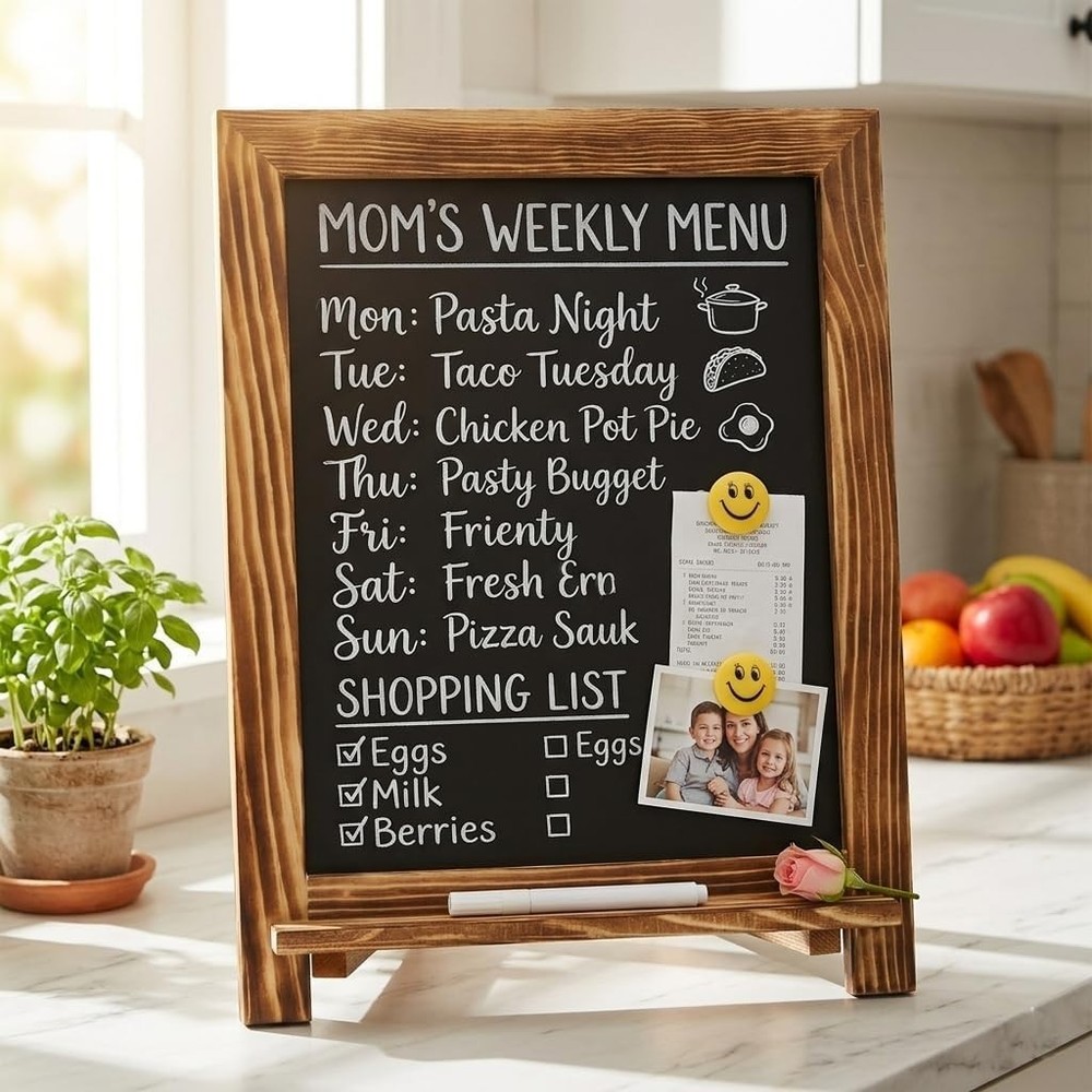 Portable Chalkboard Sign, Foldable Stand, Rustic Brown