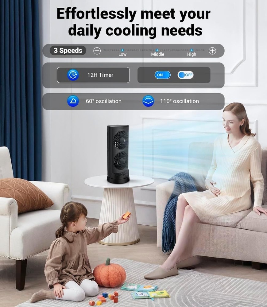 Personal Tower Cooling Fans that Blow Cold Air, Standing 13IN-3600RPM, Black