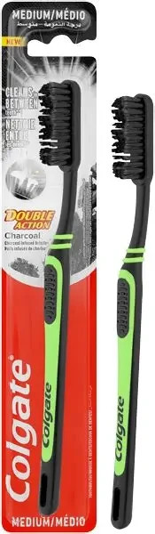 Colgate Double Action Charcoal Medium Toothbrush 4pk