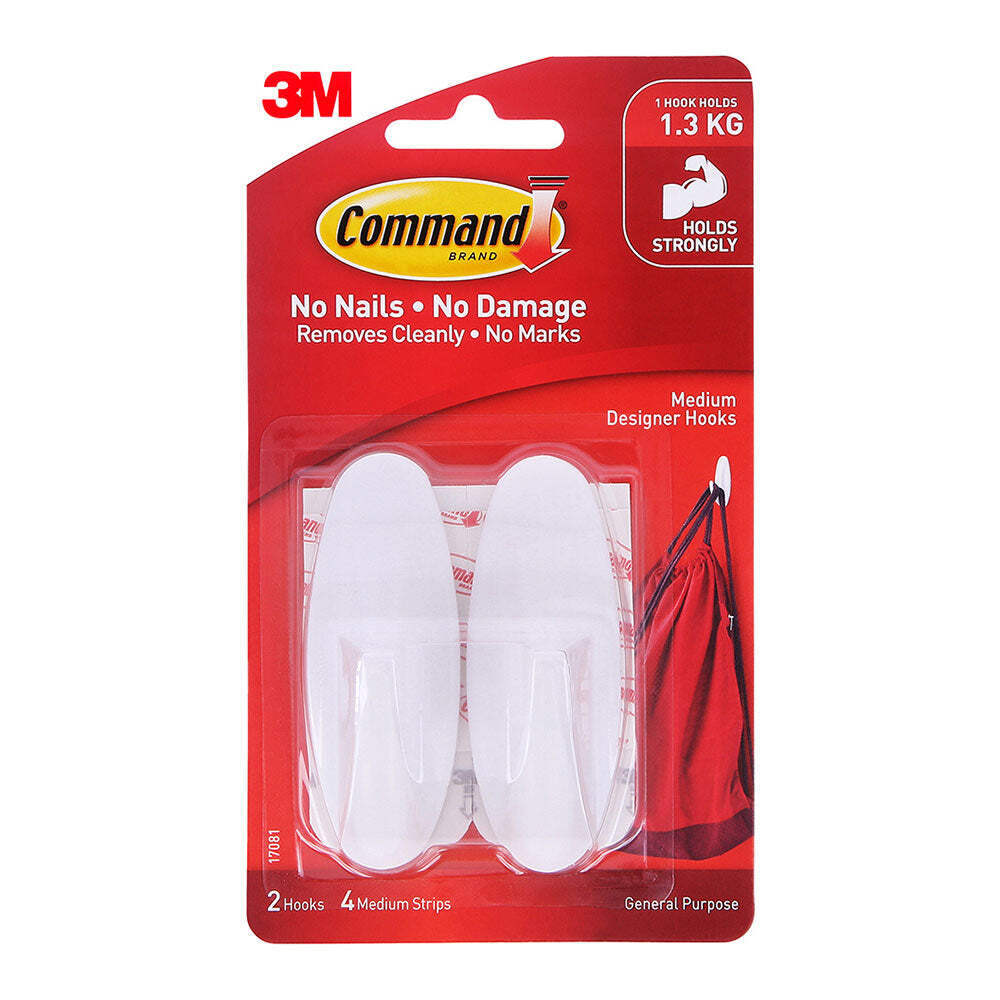 Command Medium Designer Hook White Damage Free Hanging Holds Strongly No Marks