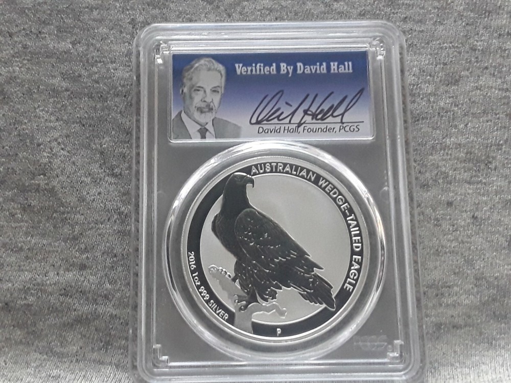 2016-P AUSTRALIA $1 MS70 WEDGED TAILED EAGLE DAVID HALL SIGNED PCGS CERTIFIED
