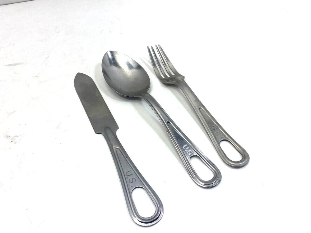 US Mess Kit 3pc Knife Fork Spoon Set, used good