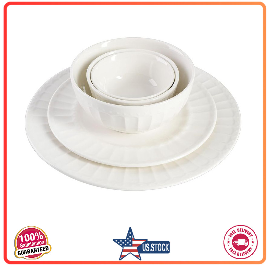 Zen Buffet Porcelain Dinnerware Set, Service for 8 (40pcs), White (Embossed)