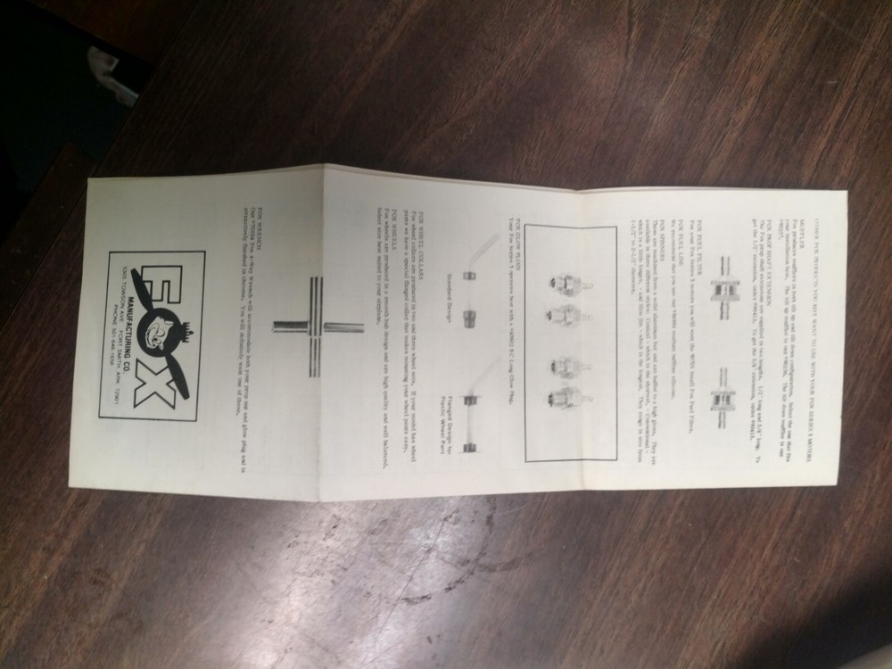 FOX Model Airplane Engine Series 5 --- .29 .36 .40 Owners Guide
