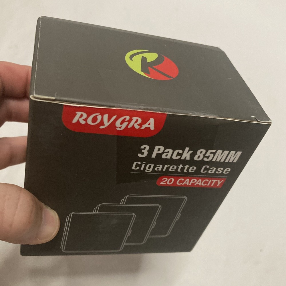 Roygra Cigarette Case, Metal with Leather Surface - 20 Capacity (3 Pack, 85mm)