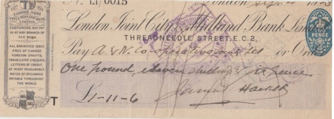 JAMES HASKELL signed bank check