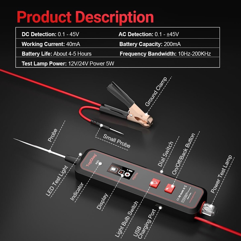 Electrical Testing Tool Compact Design Multiple Functions for Car Diagnostics US
