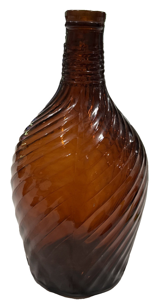 Vintage Large Duraglass Amber Bottle Swirl Pattern Rustic Primitive Decor
